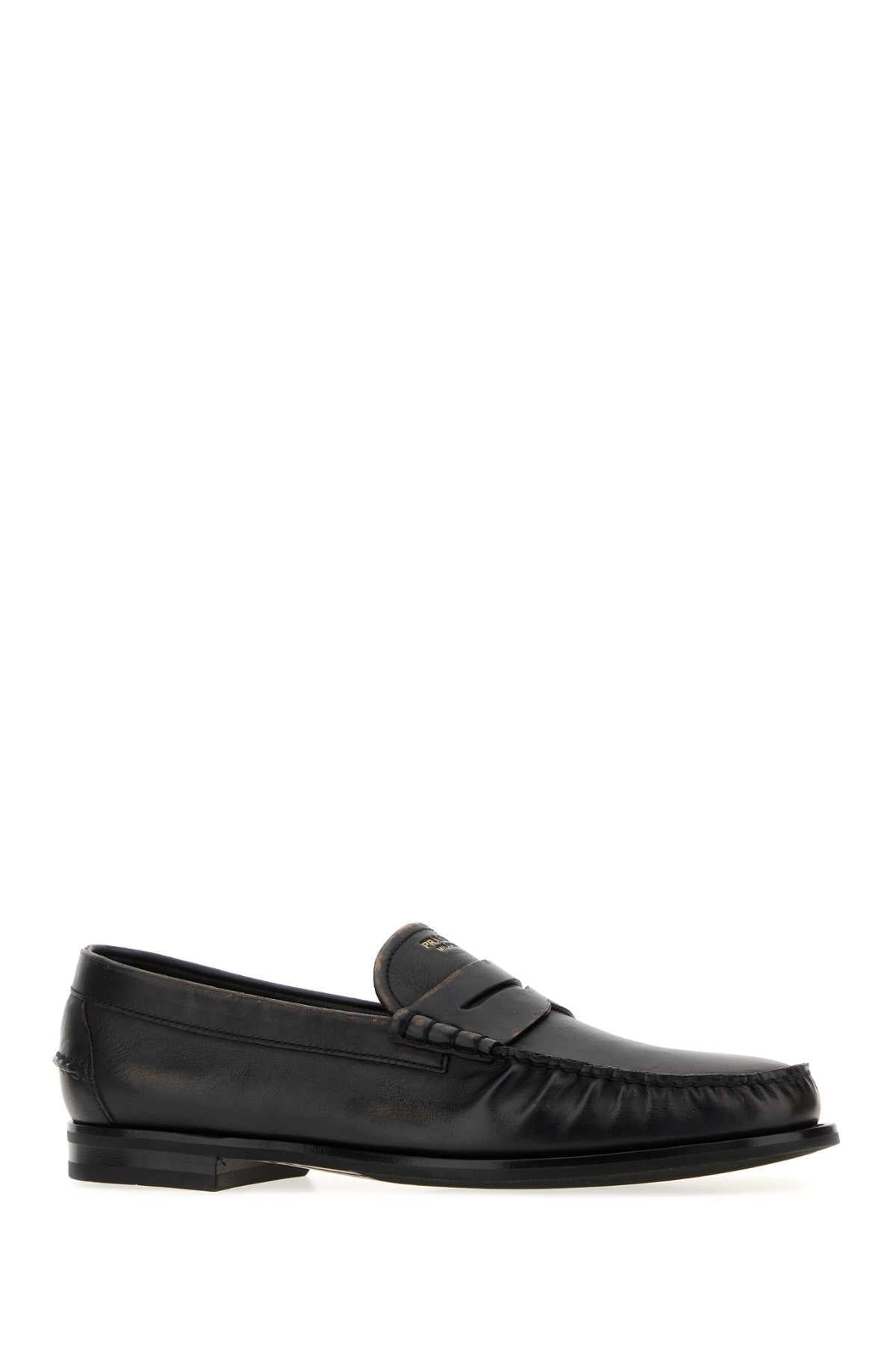 PRADA Black Leather Loafers for Men