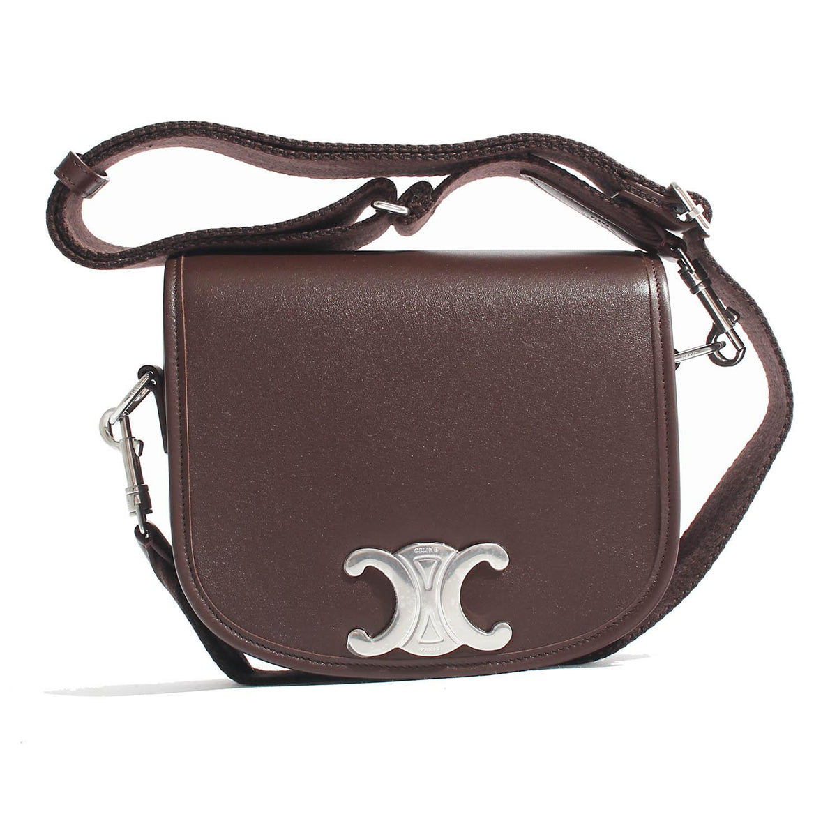 CELINE Triomphe Steel Logo Besace Crossbody Shoulder Bag Brown