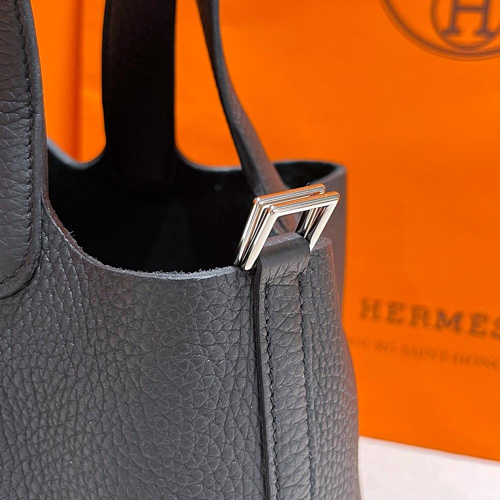 HERMES Clemence Picotin Lock 18 Tote Bag Black Palladium Hardware