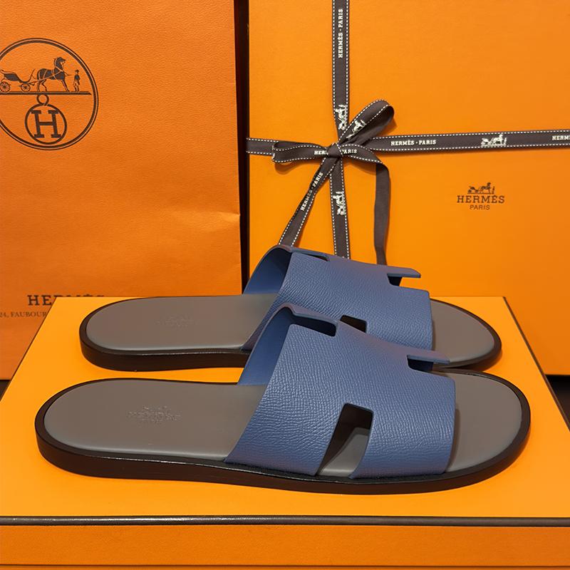HERMES Izmir Epsom Calfskin Blue Gray Two-Tone Men’s Sandals