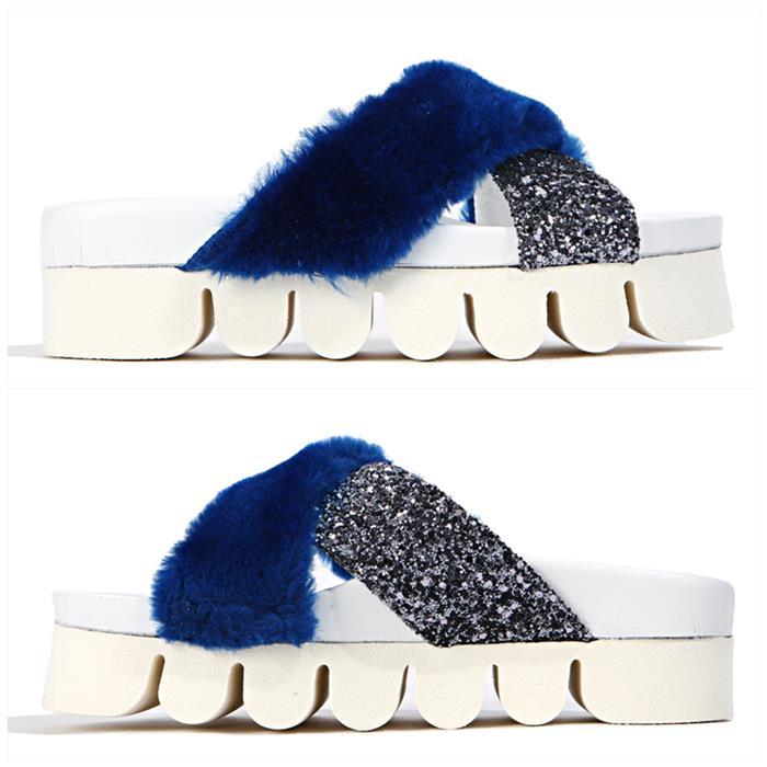 joshua sanders Blue Faux Fur Sandals