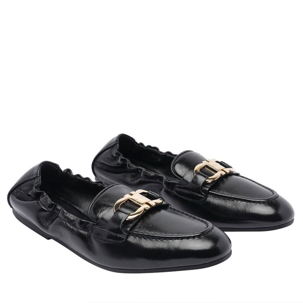 Ferragamo Gancini Logo Ballet Flats Women’s Black Leather