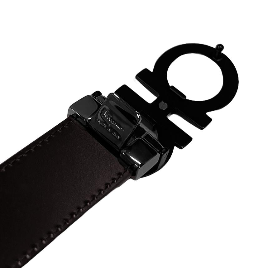 Ferragamo Gancini Men’s Reversible Leather Belt Black 675542 742667