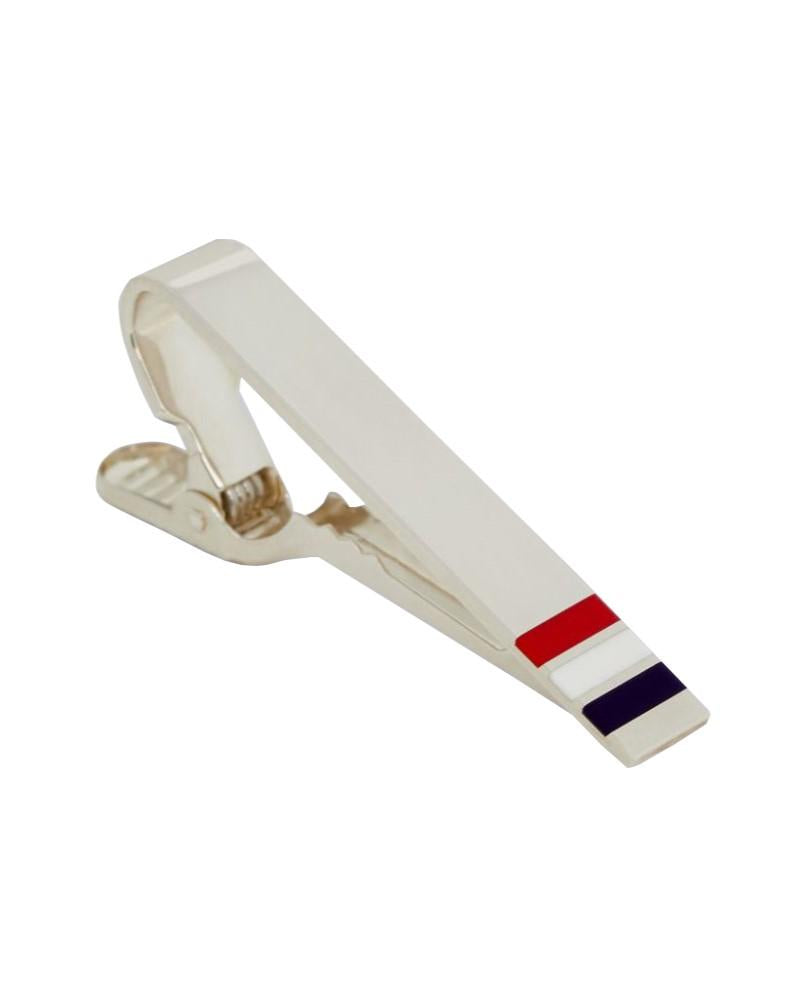 THOM BROWNE Tricolor Stripe Long Silver Tie Bar Tie Clip MZT001B 00002 960