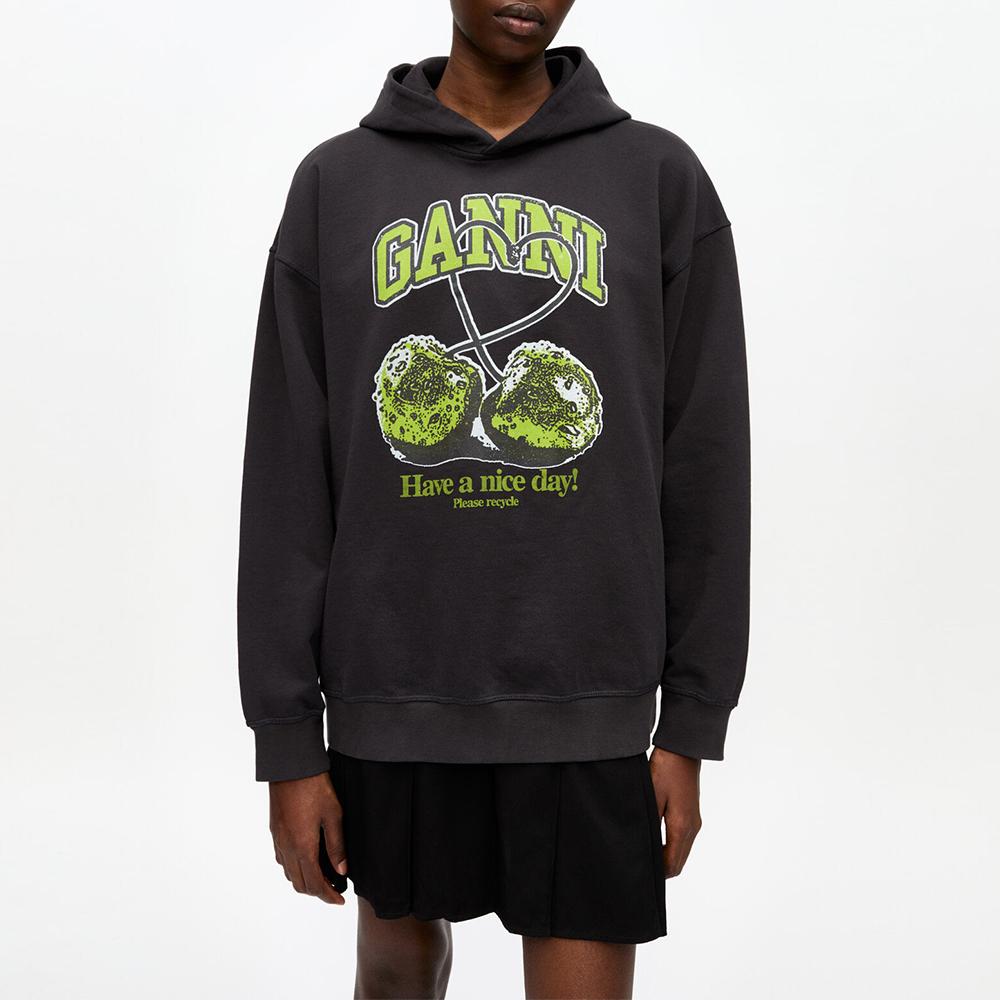 GANNI Black Cherry Print Oversized Hoodie T4285 252