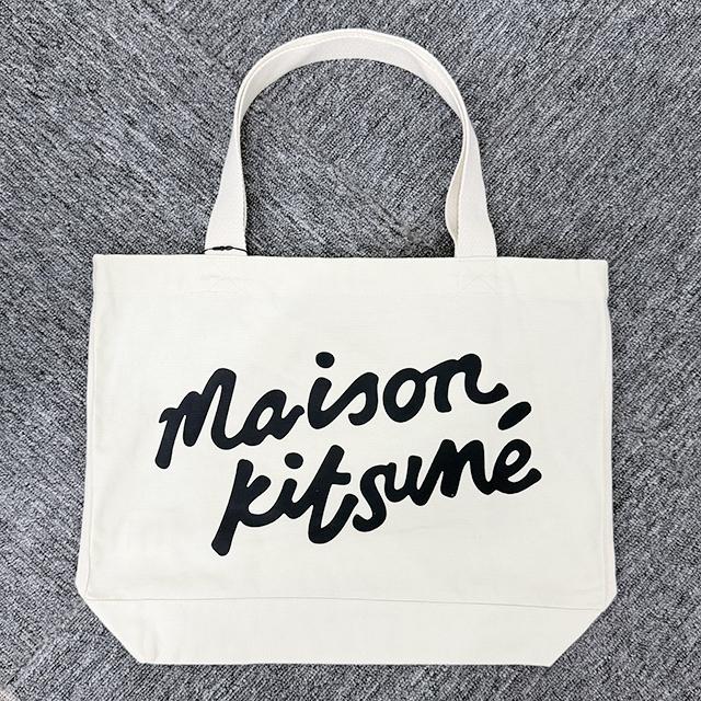 Maison Kitsune Handwriting Logo Ecru Canvas Tote Bag Unisex OW05124 WW9042 P700