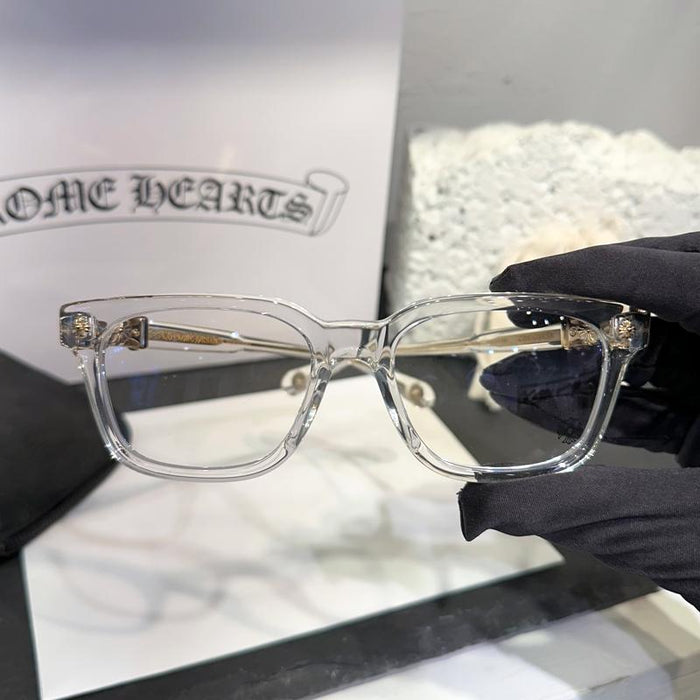 Chrome Hearts Cox Ucker Crystal Gold-Rim Eyeglasses