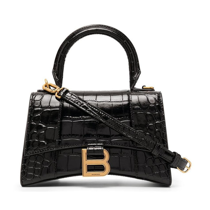 BALENCIAGA Hourglass XS Black Leather Tote Bag
