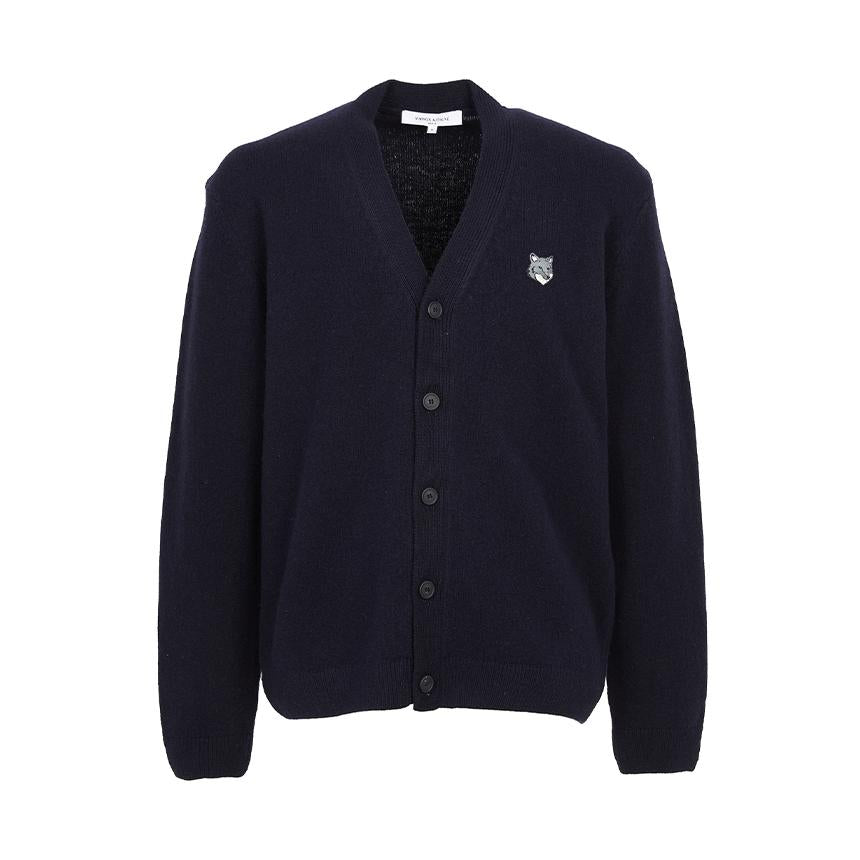 Maison Kitsune Fox Head Logo Men’s Wool Cardigan Navy PM00502 KT1006 0413
