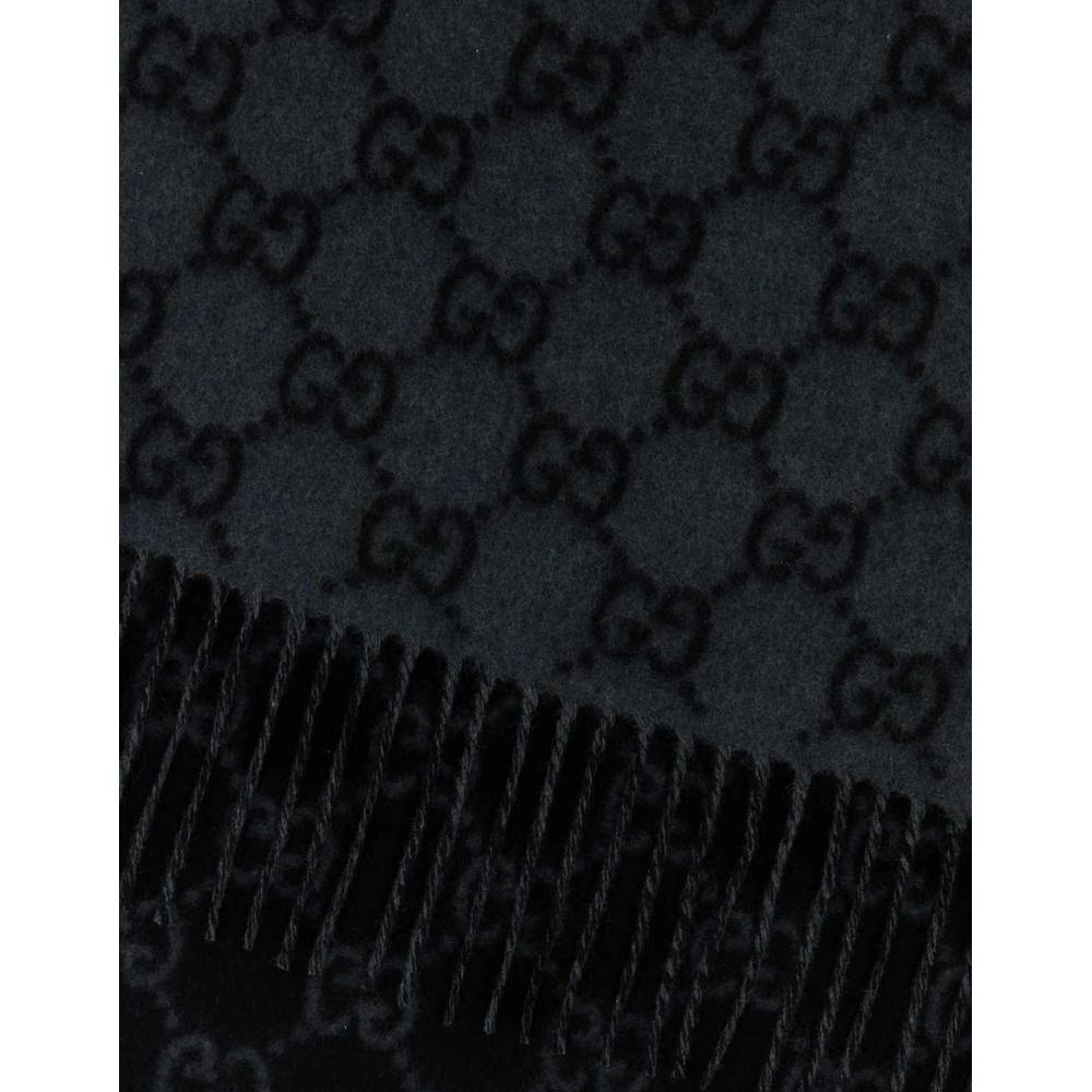 GUCCI GG Cashmere Wool Scarf Gray Unisex