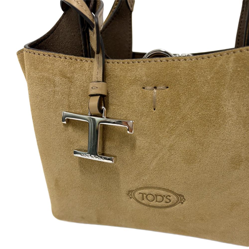 Tods Timeless Logo Micro Suede Brown Tote Crossbody Bag XBWAPAFL000 P3A 4L20