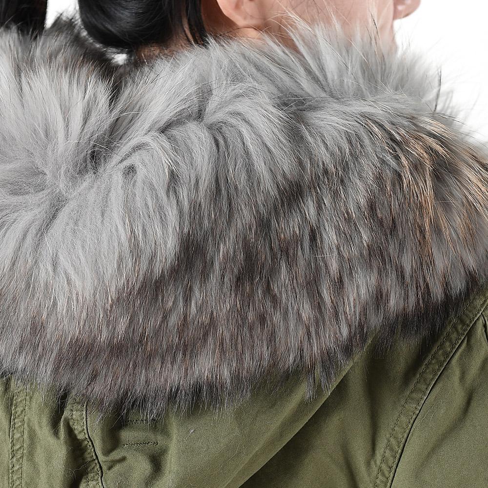 Mr & Mrs Khaki Raccoon Fur Trim Rabbit Fur Parka Jacket