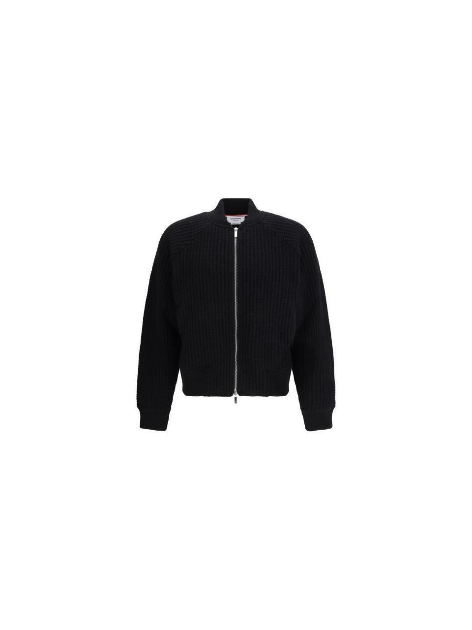THOM BROWNE Wool Waffle Raglan 4-Bar Bomber Jacket MJT549A 05396 001