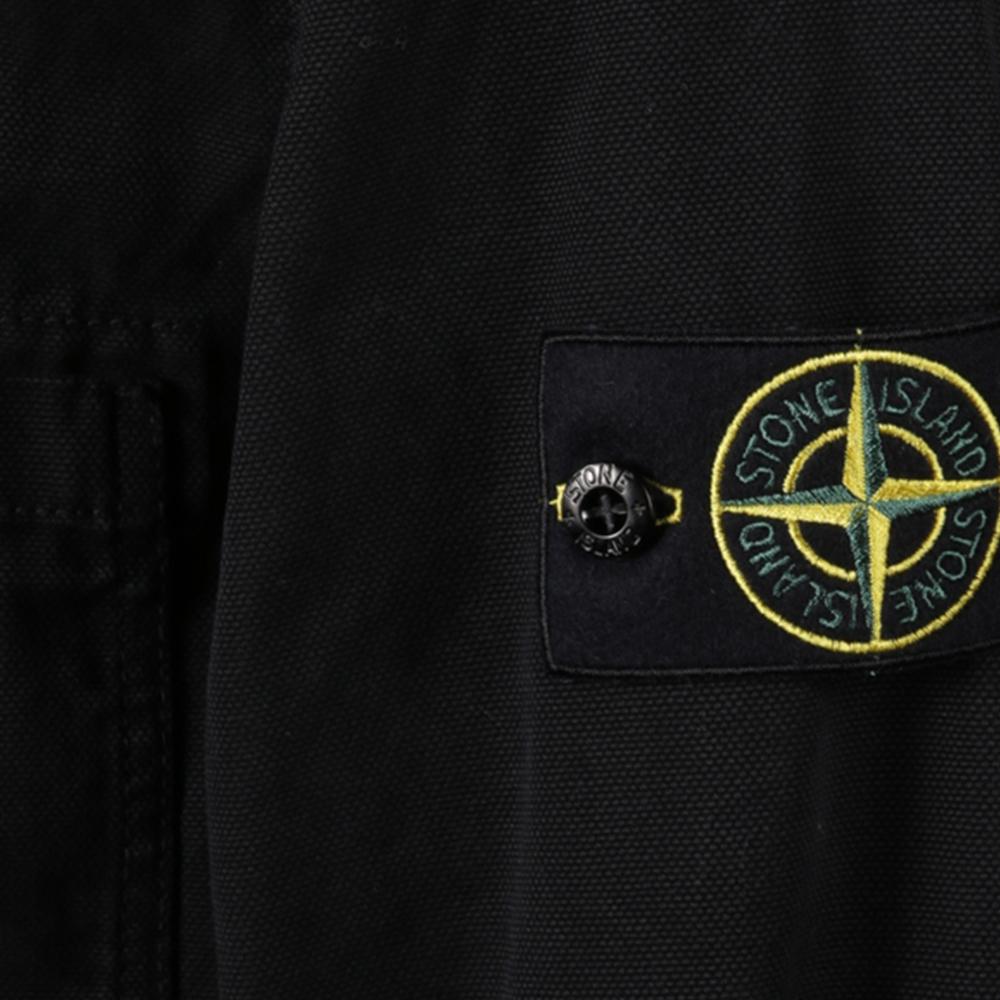 STONE ISLAND Organic Cotton Satin Concealed Zip Regular Fit Overshirt Black