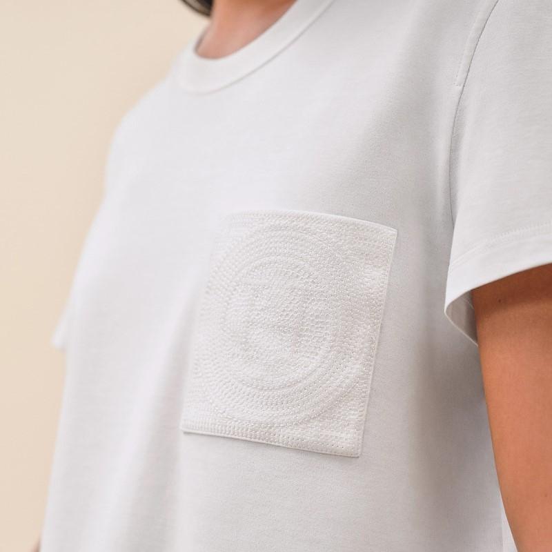 HERMES Cotton Jersey Pocket Mosaic Embroidered T-Shirt White