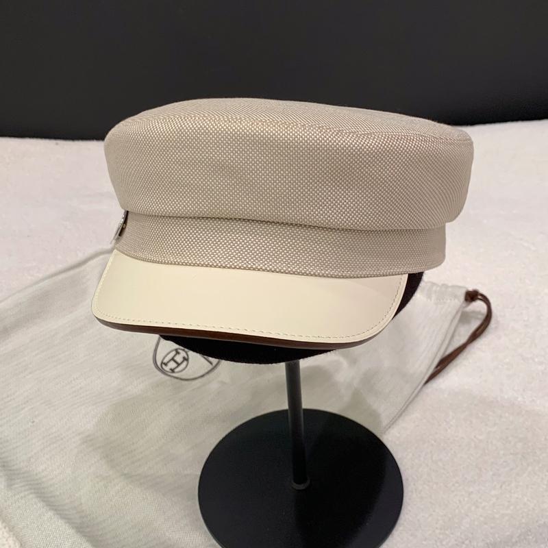 HERMES Beige Plain Air Cap Calfskin Cotton Unisex Hat