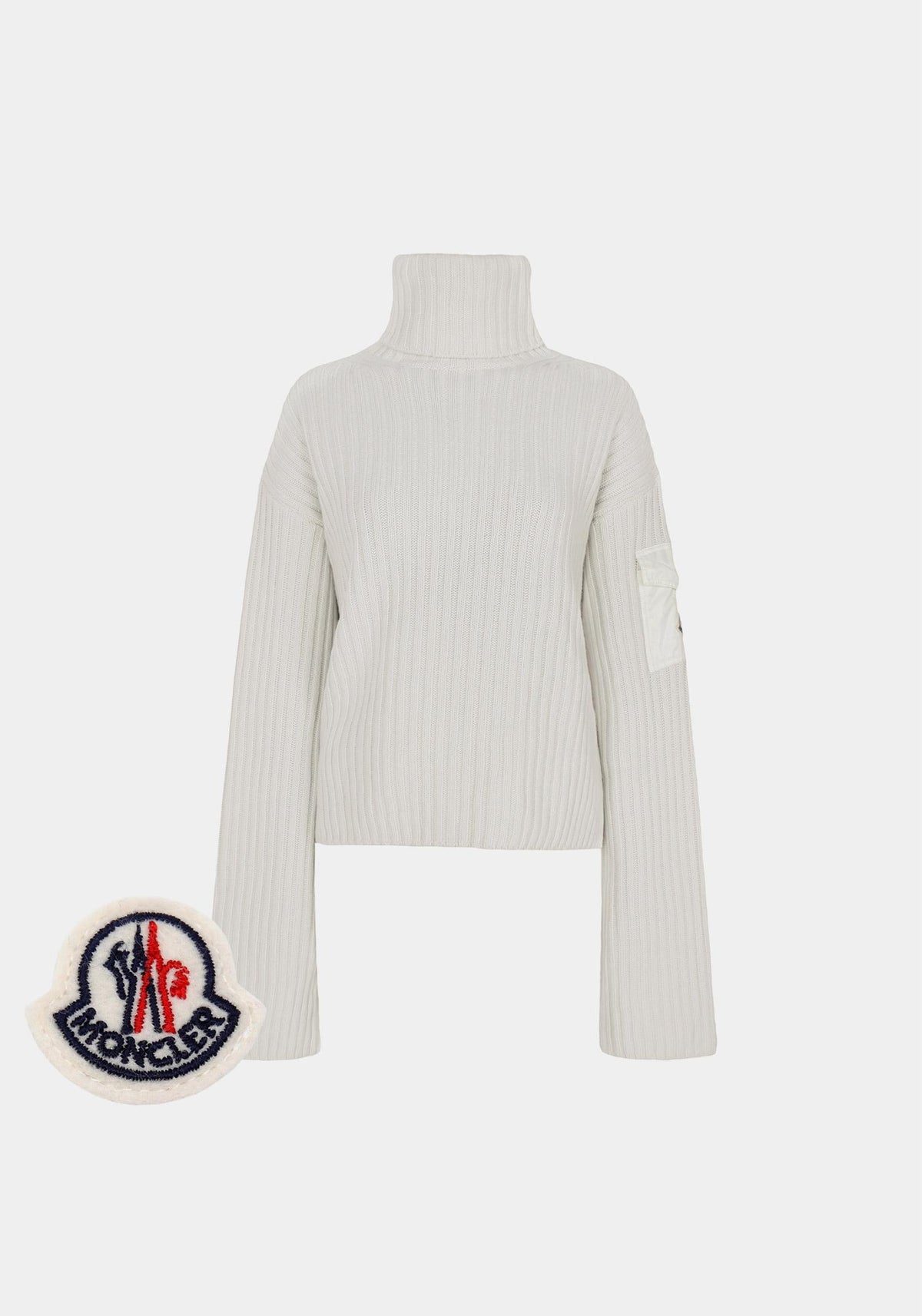 Moncler Ivory Wool Turtleneck Sweater with Pocket Logo Patch 9F00017 M1241 080