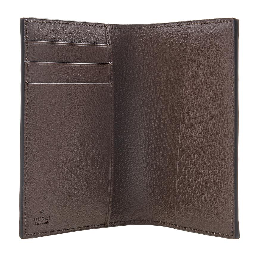 GUCCI Unisex Ophidia GG Canvas Passport Wallet Brown Trim