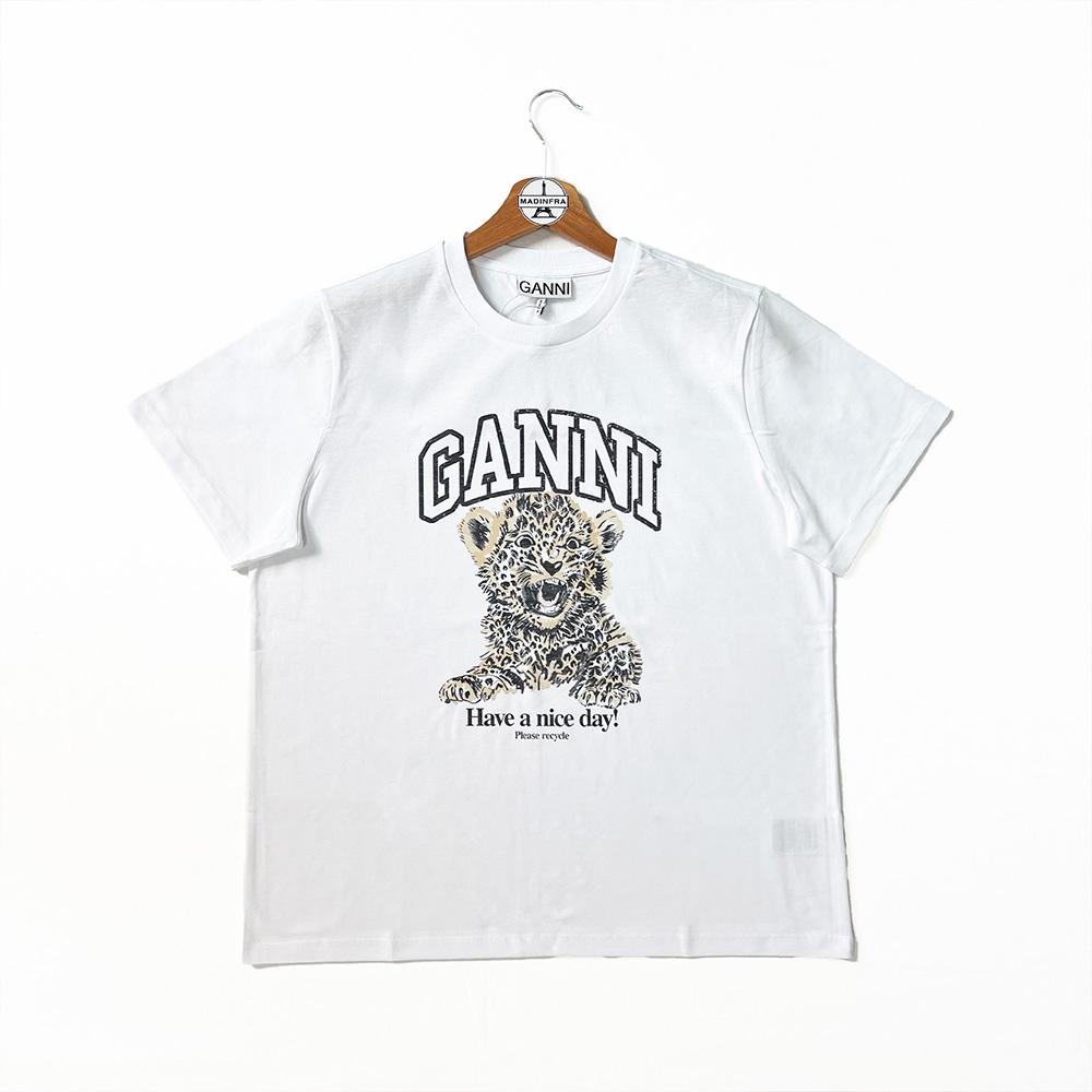 GANNI Tiger Graphic Relaxed Fit Short Sleeve T-Shirt White T4124