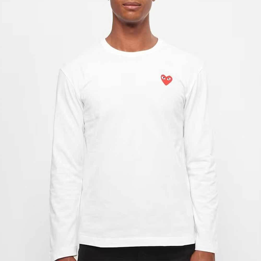 Comme des Garcons White Long Sleeve T-Shirt Red Heart Unisex