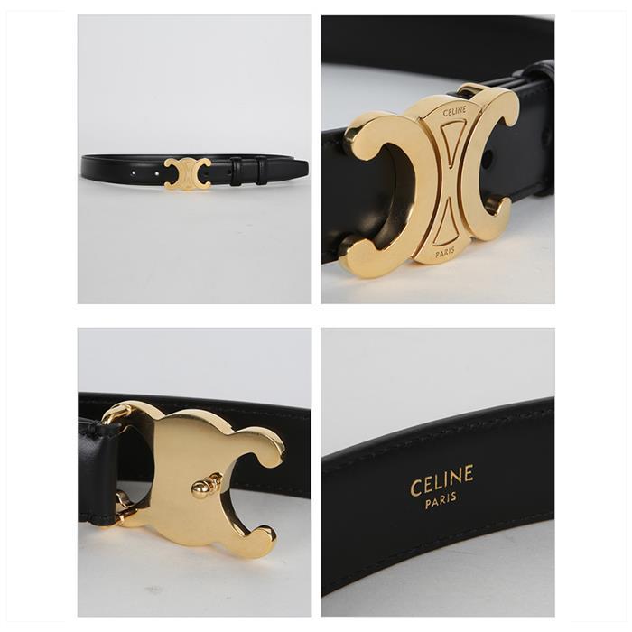 CELINE Triomphe Logo Leather Belt Black