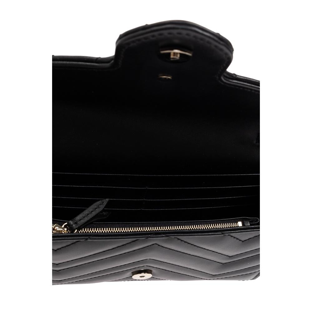 GUCCI GG Marmont Chain Wallet Crossbody Bag Black Leather