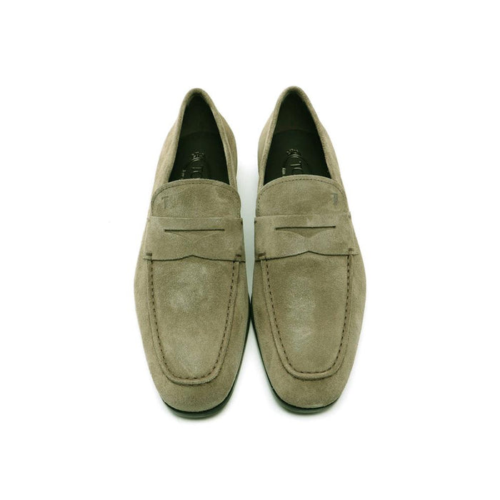 Tods Suede Loafers Khaki Gray Men's Shoes