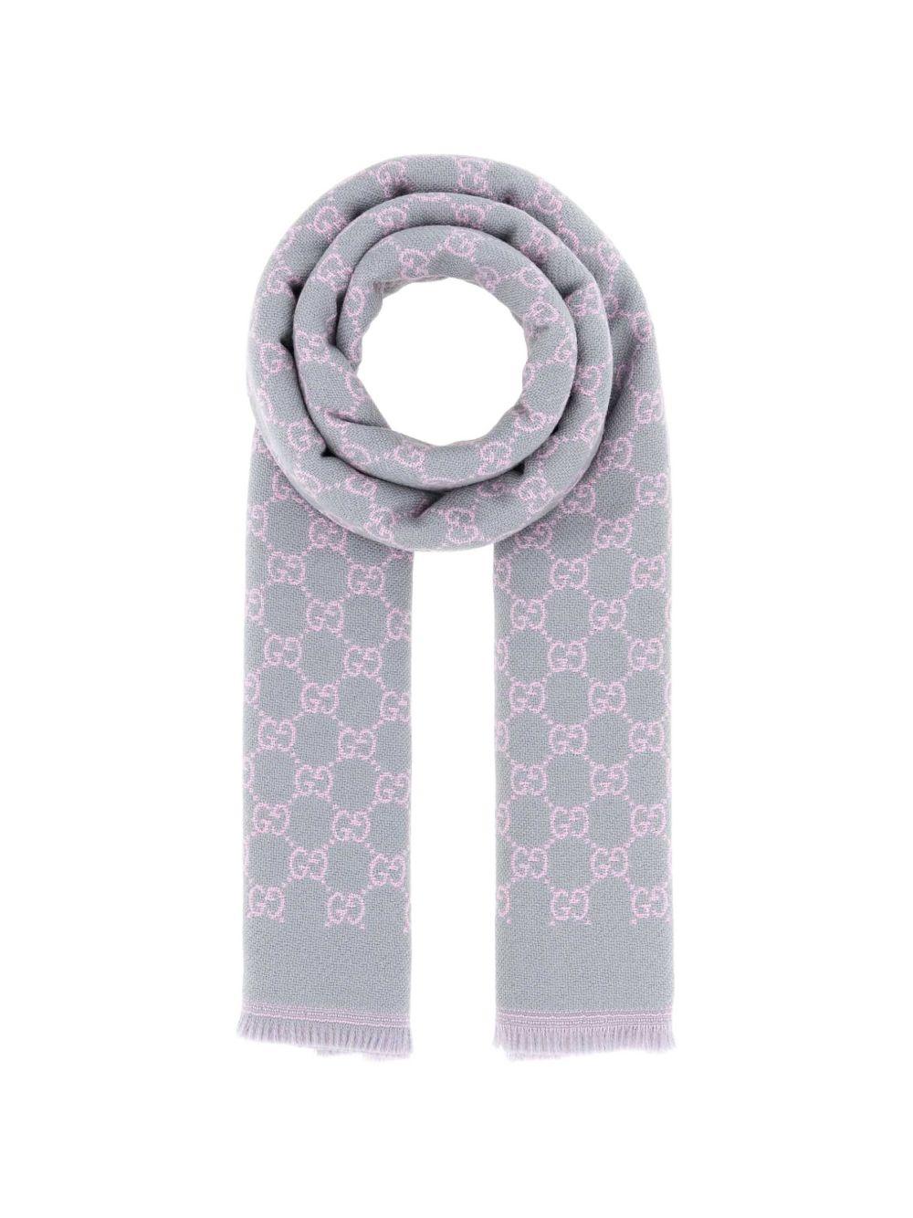 GUCCI Wool Cashmere Scarf Gray Ribbed Knit