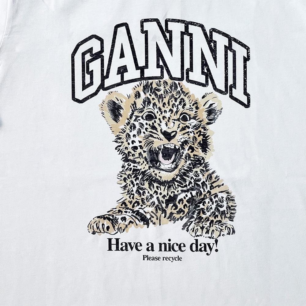 GANNI Tiger Graphic Relaxed Fit Short Sleeve T-Shirt White T4124