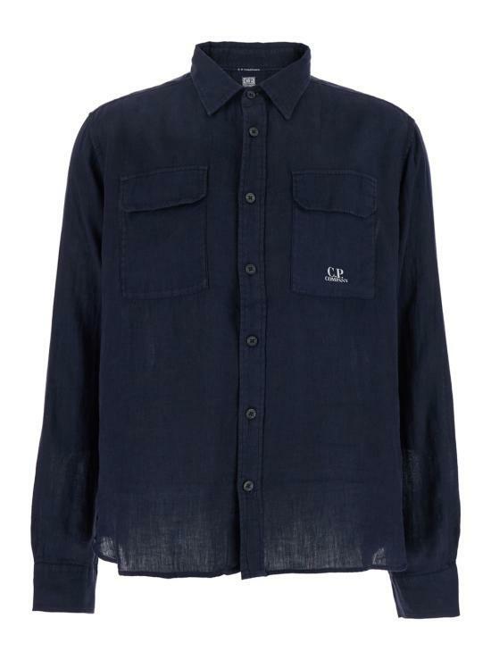 CP Company Linen Long Sleeve Shirt Navy