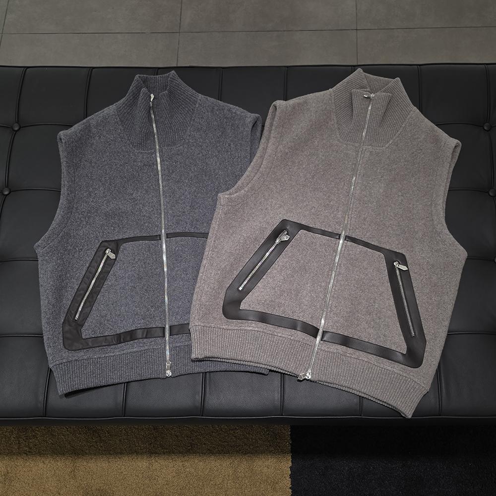 HERMES Wool Cashmere Lambskin Pocket Detail Knit Vest Etoupe Unisex