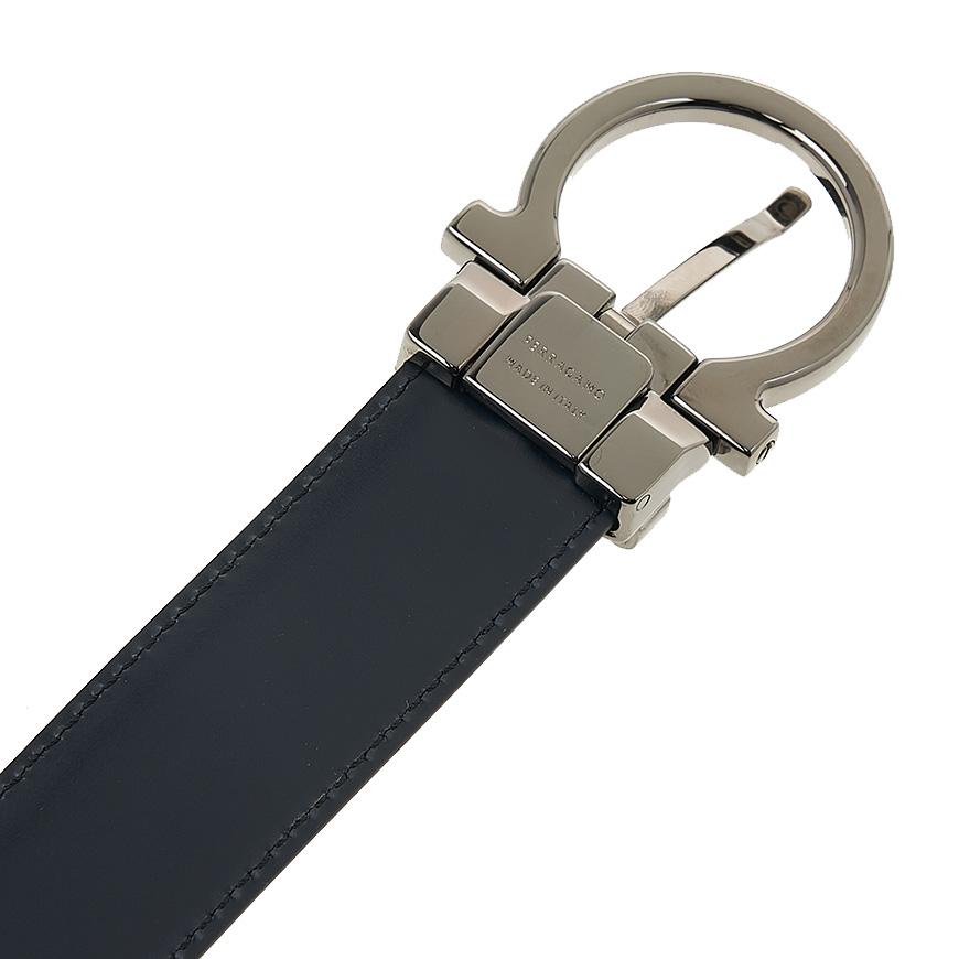Ferragamo Men’s Reversible Gancini Leather Belt Black/Navy