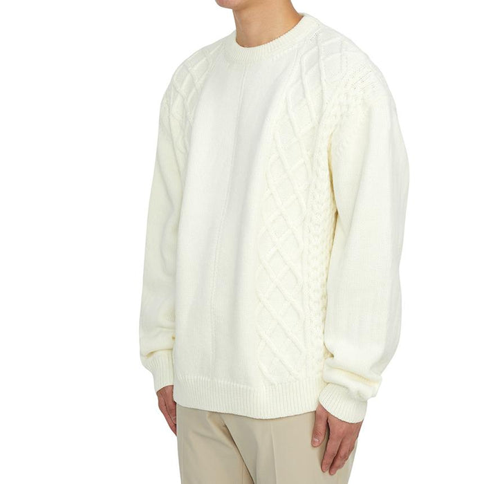 FAMILY FIRST Braid Knit Crewneck Sweater for Men White