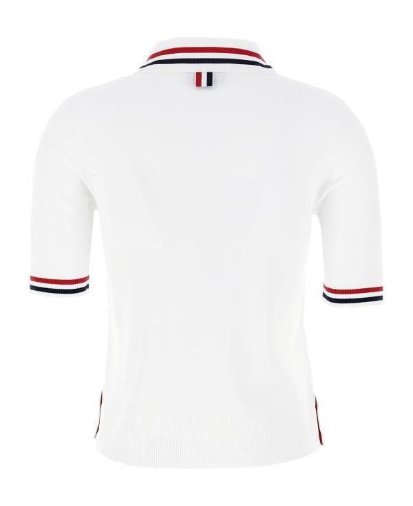 THOM BROWNE Jersey Stitch Short Sleeve Polo Shirt White