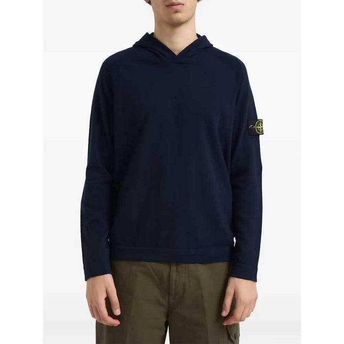 STONE ISLAND Navy RWS Wool Hooded Knit Sweater for Men