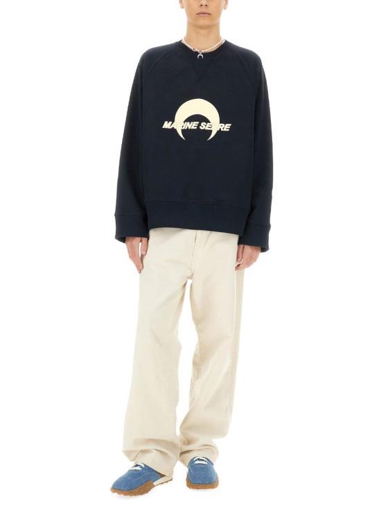 Marine Serre Navy Long Sleeve Sweatshirt UST019 ACJER0013 BL90