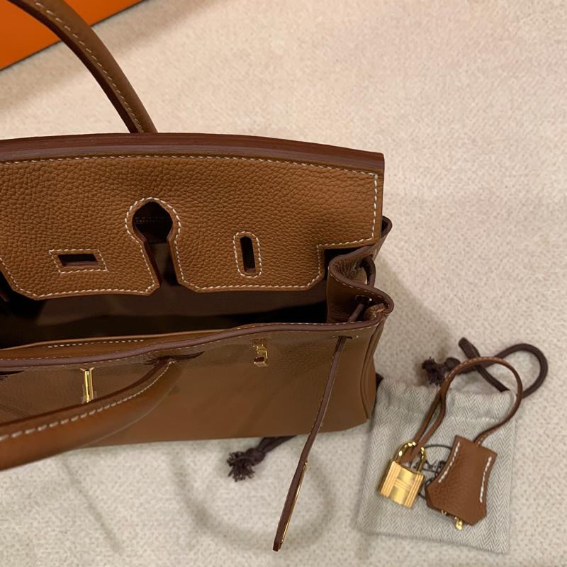 HERMES Birkin 25 Togo Leather Tote Bag Gold with Gold Hardware