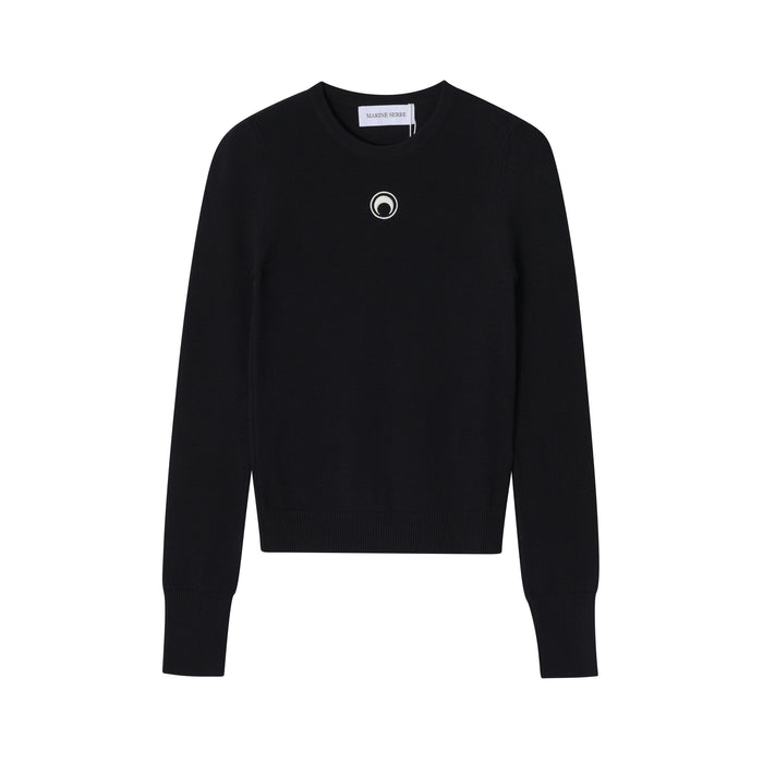 Marine Serre Moon Logo Fitted Round Neck Knit Sweater Wome WTK014A CKNI0511 BK99