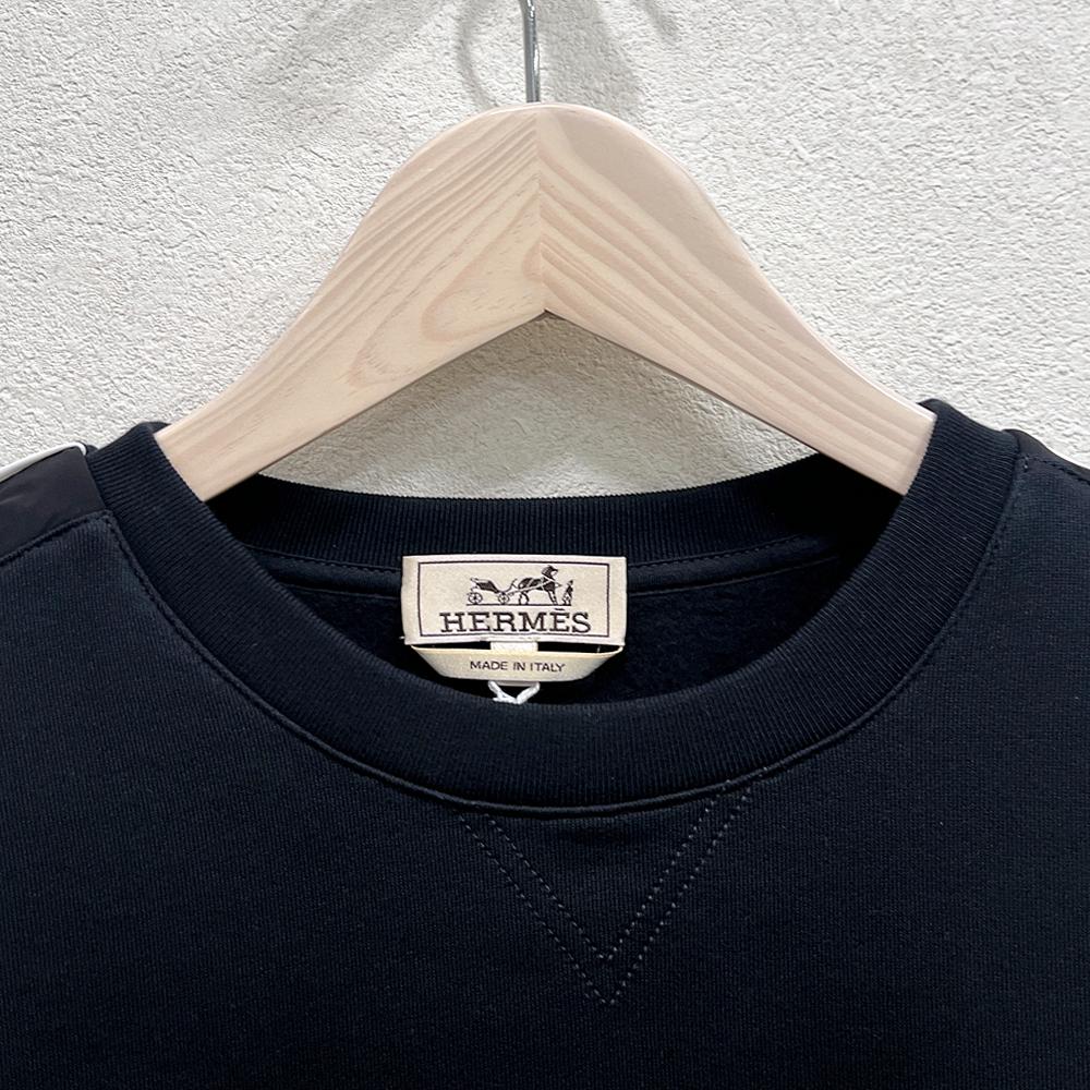 HERMES Men’s Cotton Crewneck Sweater Black Run H