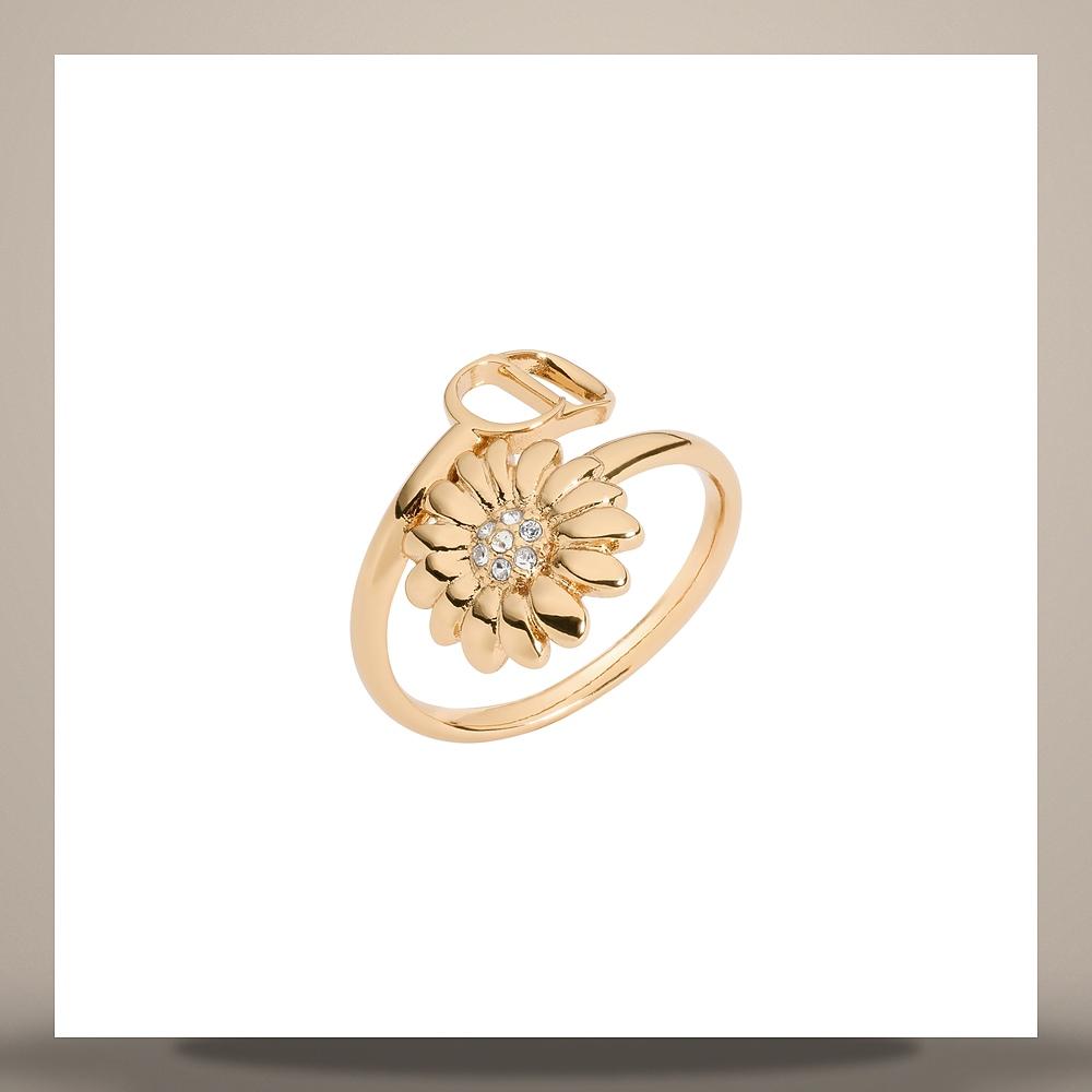 DIOR CD Multi Flower Ring Gold-Finish Metal Crystal Jewelry R2840WOMCY D319