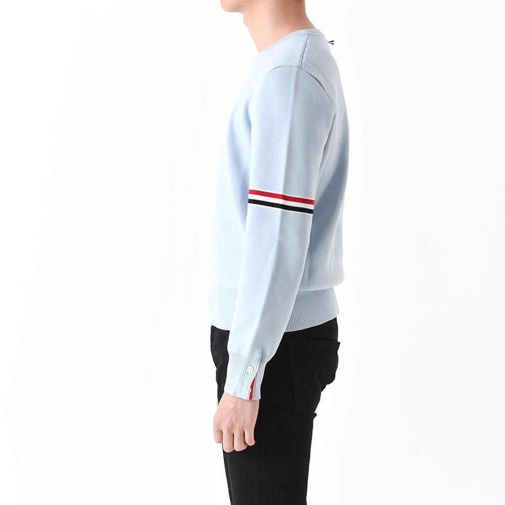 THOM BROWNE Sky Blue Milano Stitch Armband Crewneck Knit Sweater