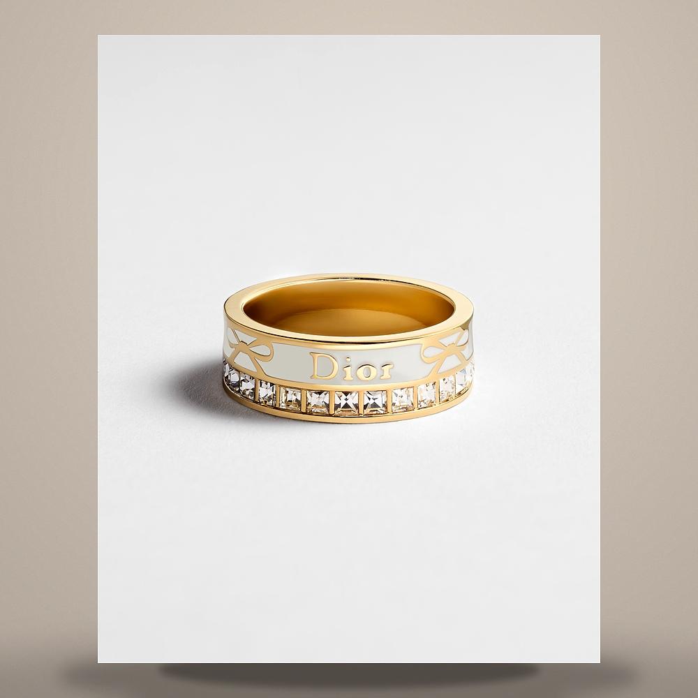 DIOR Night Code Gold-Finish Metal Crystal Latte Lacquer Ring R3108WOMLQ D14W