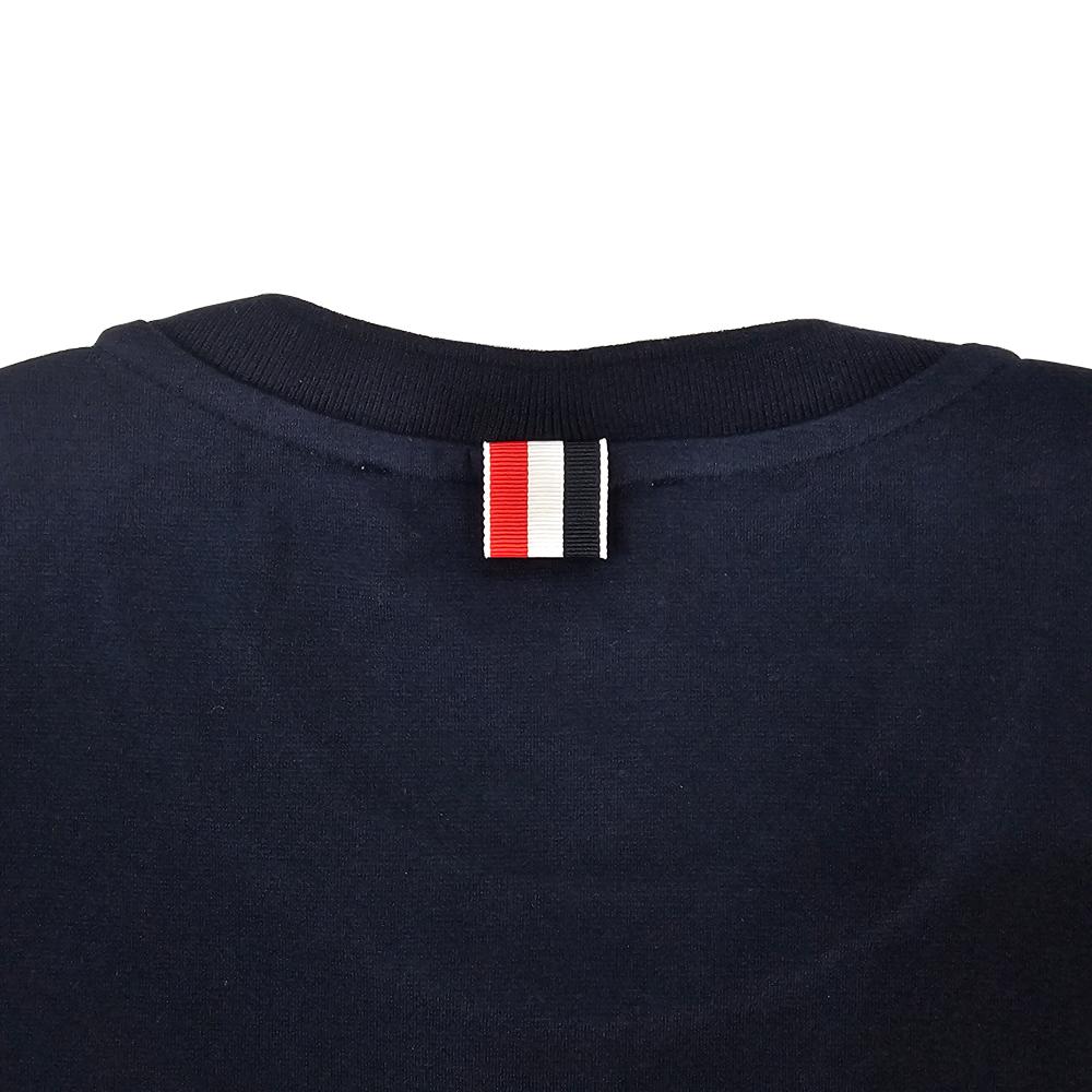 THOM BROWNE Oversized Milano Cotton Pocket T-Shirt Navy Tricolor Trim