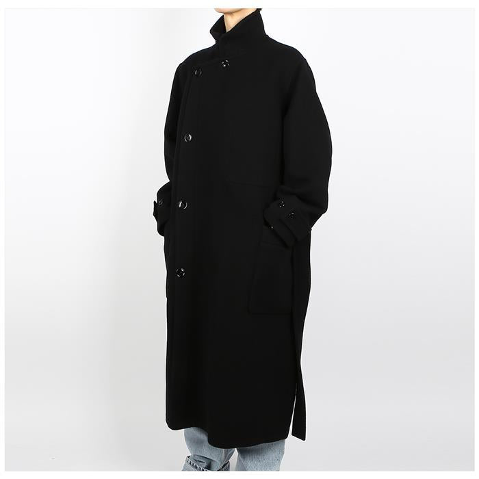 Lemaire Black Double-Breasted Wool Wrap Coat for Men LF1116BK999