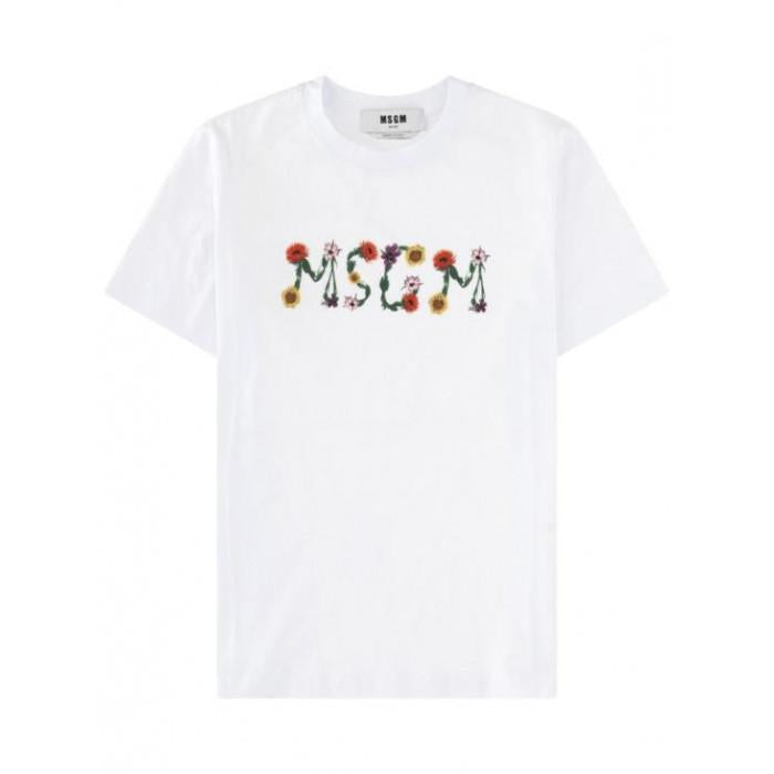 MSGM Flower Logo Cotton T-Shirt White Women’s