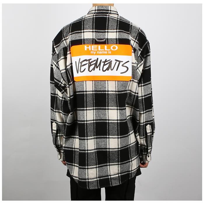 Vetements White Check Name Tag Long Sleeve Shirt