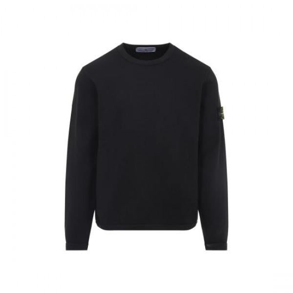 STONE ISLAND Mesh Stitch Organic Cotton Fleece T-Shirt Black