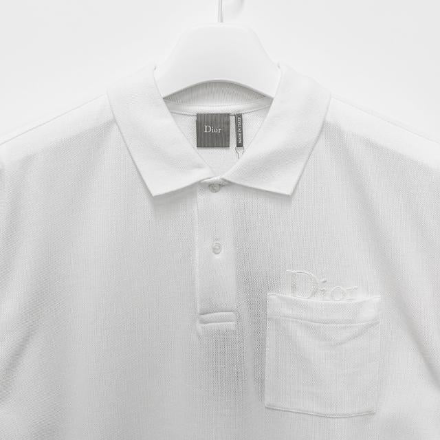 DIOR Logo Embroidered Short Sleeve Polo Shirt Navy Cotton Men