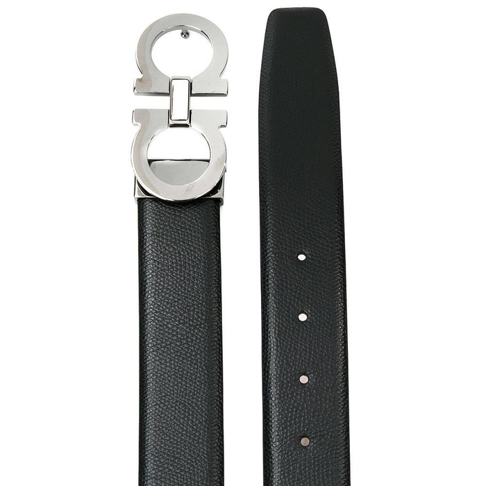 Ferragamo Dark Silver Double Gancini Leather Belt 67 9493 0671453