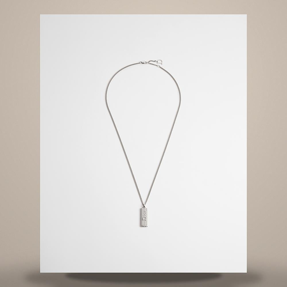 DIOR Guilloche Plate Pendant Necklace Silver-Tone Brass